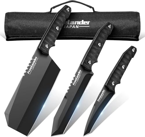 Freelander 3PCS Butcher Knife Set for Meat Cutting, Sharp Chef Knife Set Dishwasher Safe with Roll Bag, Full Tang BBQ Knifes with Leather Sheath, Christmas Gifts for Men Women