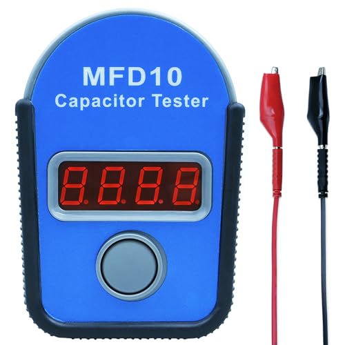 MFD10 Capacitor Tester Digital Capacitance Meter with LED Display 0.001F to 9999F Range 5% Accuracy for HVAC Appliance Motor Start/Run Capacitor Testing (Black)