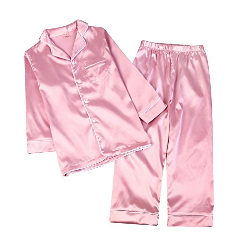 Pyjama Fille Garcon, Miyanuby 2 Pièces L'automne Ensembles de Pyjama Manches Longues Pyjama en Soie Vêtement de Nuit Sleepwear pour Enfants 3-10 Ans