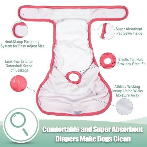 Image of wegreeco Female Dog Diapers, Washable Reusable Pet Puppy Doggie Diapers for Small Medium Large Female Dogs in Heat Period, Doggy Period Panties, 5 Pack, Small