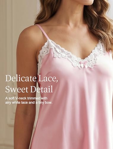 Image of Girece Sexy Night Gowns for Woman Silk Nightgown Lace Trim Sleep Dress Babydoll Lingerie Satin Nighty Negligee