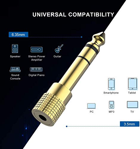 Image of SHOPEE Stereo Audio Adapter Converter, 6.35mm (1 /4 inch) Male to 3.5mm (1 /8 inch) Female Headphone Gold Plated Pure Copper Jack Plug for Guitar Headphones Amp (Pack of 2)