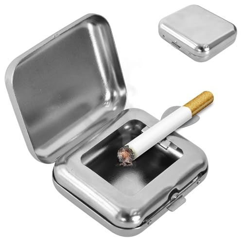 Mini Cenicero Portatil, Cenicero de Bolsillo Cuadrado Metal, Cenicero de Bolsillo con Tapa, un...