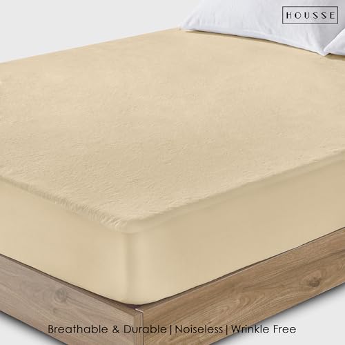 Image of HOUSSE King Size Waterproof Mattress Protector 78 * 84 inch Inches | Premium Bed Mattress Protector Cover | 100% Waterproof | Soft Breathable Fabric | Stretchable Fitted Style | Fits Up to 8 Inch | Beige