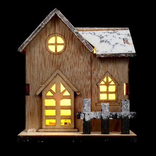 SHINEOFI Casita de Madera Navideña LED Luminosa Pequeña para Decoración de Escritorio, Adorno Navideño Brillante para Hogar y Oficina, Adecuado para Navidad y Ambiente Festivo