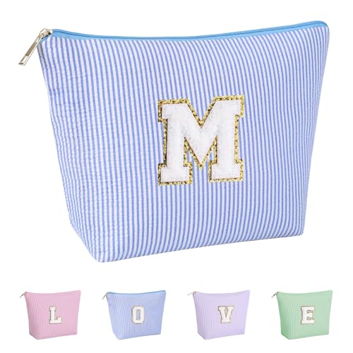 Huifen Initial Makeup Bag for Girls, Toiletry Bag for Teens Kids(Blue, M)
