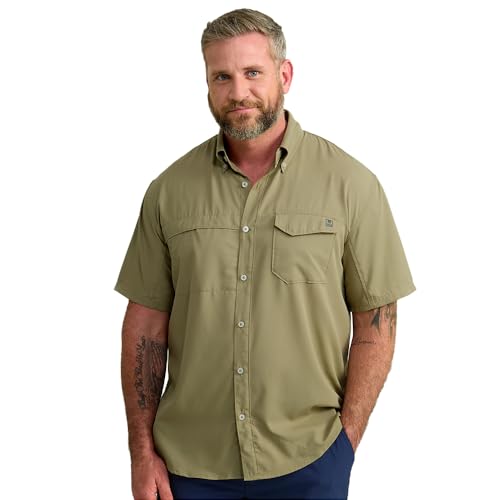 Image of HUK Men's Tide Point Kc Scott Original Artwork Short Sleeve Shirt, Fishing Button Down