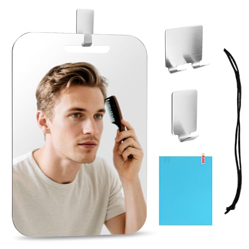 HMCEY Miroir Douche Rasage 18 X 25 CM,Miroir Coiffure avec 2 Crochet,Miroirs de Camping a Suspendre,Shower Mirror,Mural Petit Miroirs Salle de Bain,Makeup Miroires de Voyage pour Mural,Toilettage