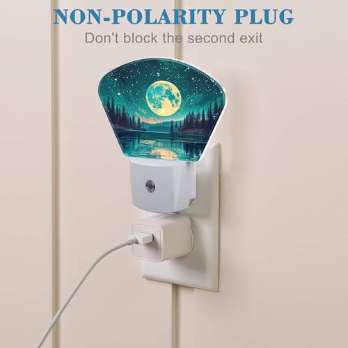 Image of Fantasy Lake Forest Plug in Night Lights, Full Moon in Starry Sky Nightlight Plug Into Wall Dusk to Dawn Sensor for Kid Girls Boys Women Men Room, Hallway, Kitchen, Bathroom, Stairs Decor