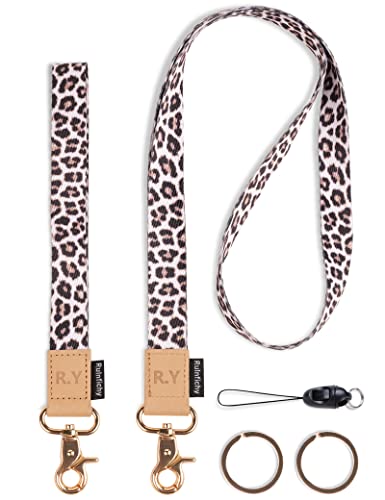 [2パック] 手首&ネックストラップ キー用キーチェーンランヤード 財布 IDバッジホルダー ホイッスル 電話 Rulnfichy かわいい おしゃれ かっこいい 丈夫 キーホルダー, レオパード, Long and Short（Amazon）