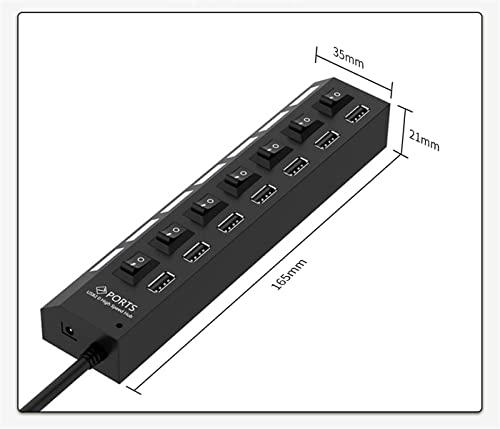 Txy 7 Port High Speed Hub Usb 2.0 Hub Hub Power On/Off Switch Led For Pc Laptop Usb Hub Splitter Usb Adapter Charger (Black) #TOP2