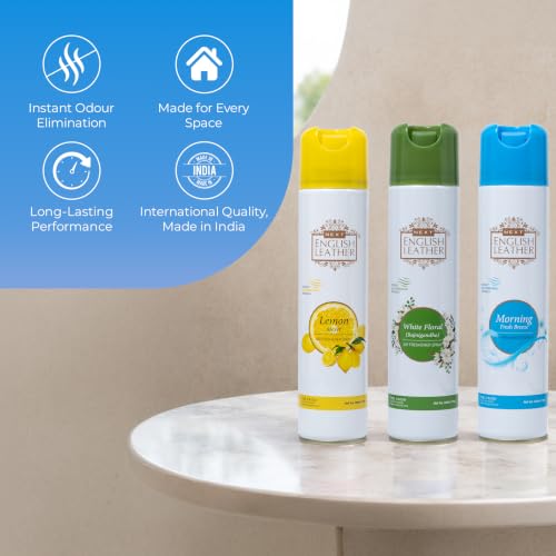 Image of Next Care English Leather Air Freshener Spray 220ml Each | Long Lasting Room Freshener for Home, Office & Car | Odour Eliminator (Morning, Lemon & White Floral)