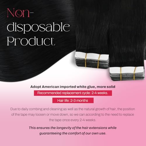 Image of Moresoo Black Hair Extensions Tape in Real Human Hair 22 Inch 20Pcs 50g | Tape in hair extensions real human hair, flat adhesive tabs, long straight length for braids, weddings and formal events