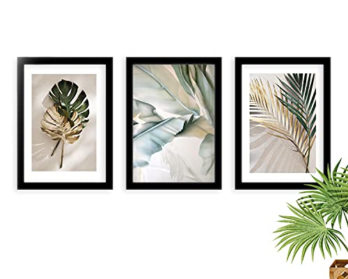 Kit 3 Quadros Decorativos Com Moldura Folhagem Marmorizado