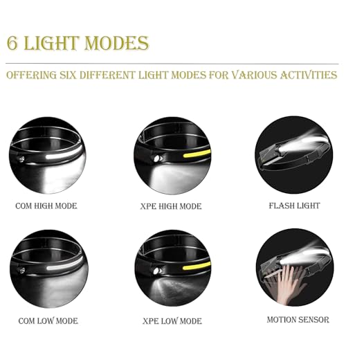 LUTITASD LED Headlamp Rechargeable 2 Pack, 230° Wide Beam Light Buddy Headlight with Motion Sensor, 5 Mode Head Lights Forehead for Work, Hiking, Running, Camping Essentials Gear