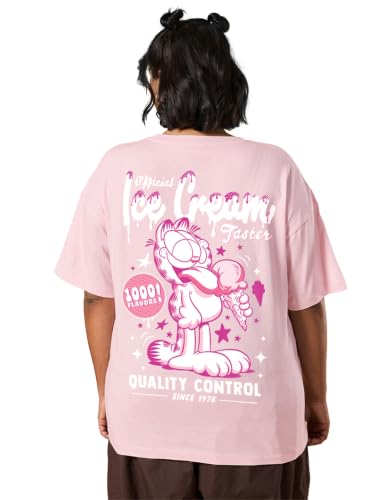 Bewakoof Official Garfield Merchandise Women's Graphic Print Oversized Fit Half Sleeve Round Neck Pure Cotton Plus Size T-Shirt_694233_Pink_5XL Deal