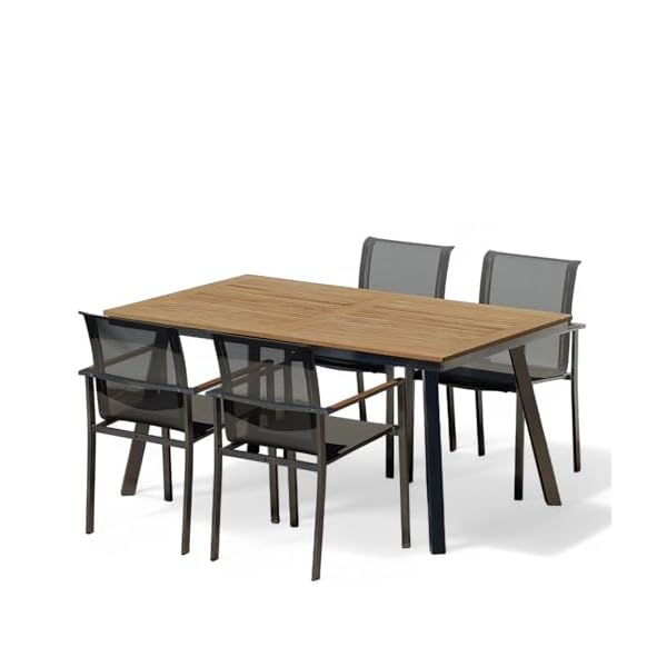 Gartengarnitur Nassau Teak & Edelstahl, 4 Sessel