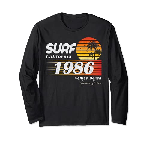 Vintage Retro Style Ocean surfing Venice Beach California Manga Larga
