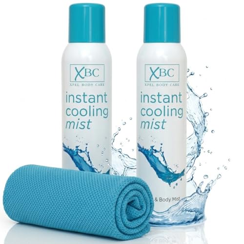 Cooling Mist Spray 2 Pack & Instant Cooling Microfibre Towel (Colour May Vary) Heat Relief Set for Sport Travel & Outdoor Activities | Refreshing Body Spray & Cooling Towel for Summer Comfort