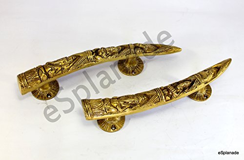 ESPLANADE - 11" Tusker Style Ganesha Carving Brass Door Handle Pair - Set of 2, Gold - Image 2