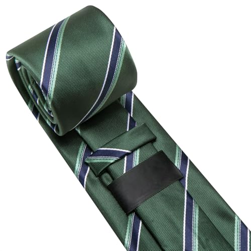 Image of Dubulle Mens Paisley Blue Green Striped Tie and Handkerchief Cufflinks Tie Set for Men Wedding Business Formal
