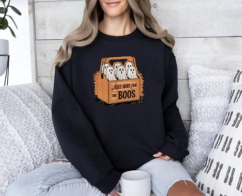 Just Here for The Boos Sweatshirt, Cute Ghost Sweater, Retro Halloween Crewneck, Boo Hoodie, Beer Lover Sweatshirt, Vintage Cute Ghost Halloween Sweat, Halloween Wine Sweatshirt, Halloween Gift4