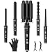 5 in 1 Lockenstab Set,Onftrym 9-32mm Keramik Lockenstab Mit Verschiedenen Aufsätzen für Große und Kleine Locken,160-230℃ Einstellbare Temperatur mit Anzeige,3 Fässer Welleneisen mit Handschuhe & Clips