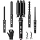 5 in 1 Lockenstab Set,Onftrym 9-32mm Keramik Lockenstab Mit Verschiedenen Aufsätzen für Große und Kleine Locken,160-230℃ Einstellbare Temperatur mit Anzeige,3 Fässer Welleneisen mit Handschuhe & Clips