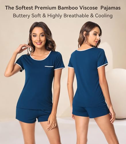 Image of WiWi Viscose from Bamboo Pajamas Set for Women Super Soft Short Sleeve Cooling Summer Plus Size Pjs Sets Sleepwear S-4X