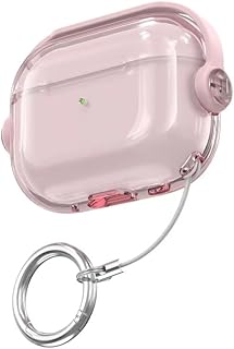 Eco Protective Case for Airpods Pro 2nd (2022/2023) Cover Shockproof, Wireless Charging Case with Safety Lock and Keychain, Anti-Fall Protective Cover (Transparent Pink)