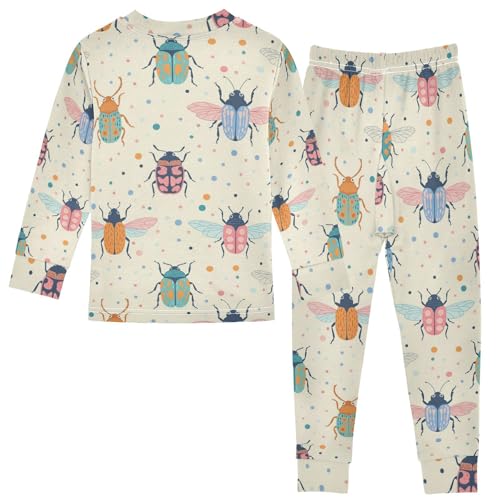 Pajama Sets Long Sleeve Colorful Bugs on Background Soft Comfy Sleepwear 2 Piece PJS 3-8T3