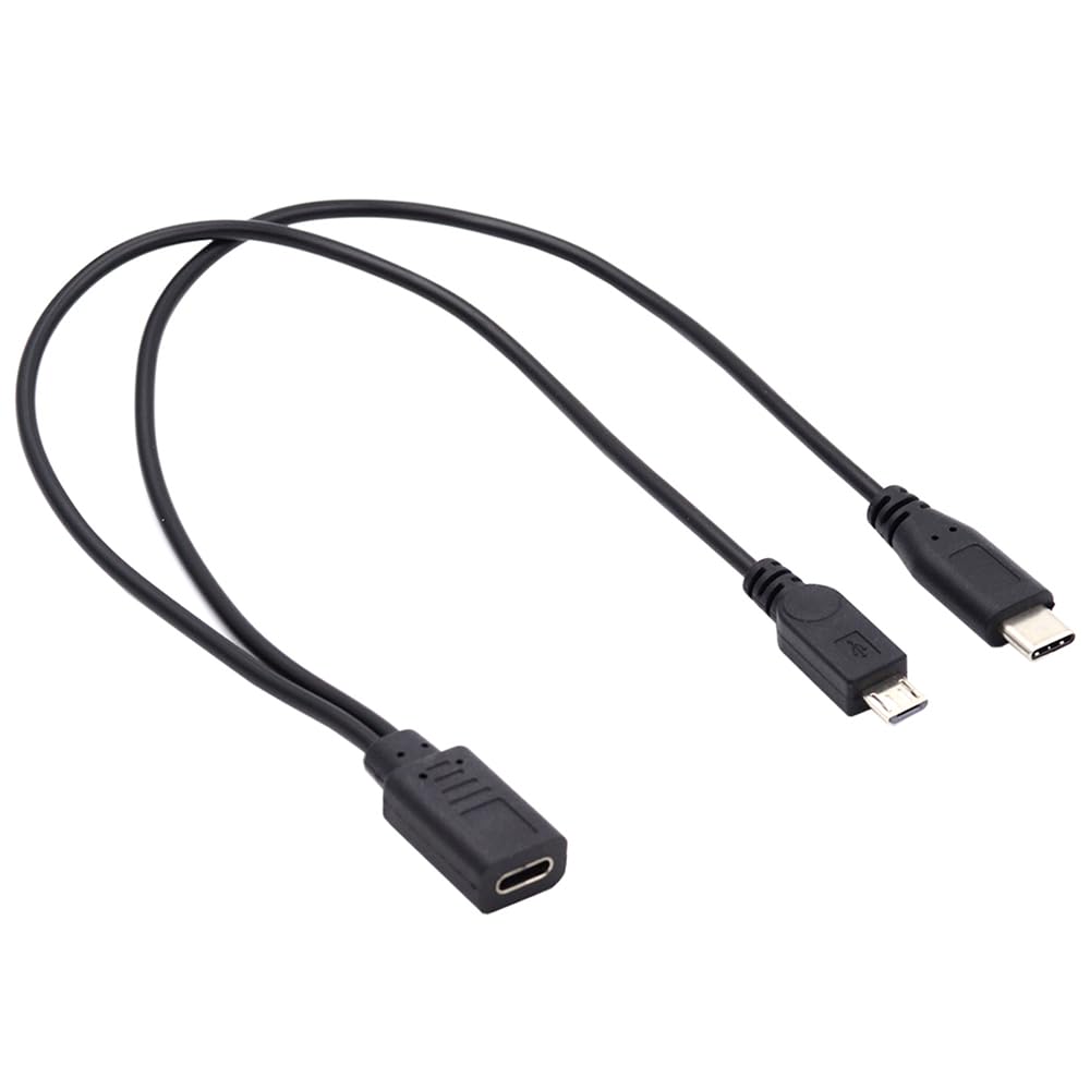 Cablecc Female USB-C Type-C to USB 3.1 USB-C Type C & Micro USB Male Splitter Charge Extension 32AWG Cable