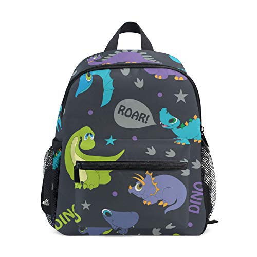 Mochila Escolar para niños con Correa para el Pecho  diseño de Gato Morado Dinosaurio