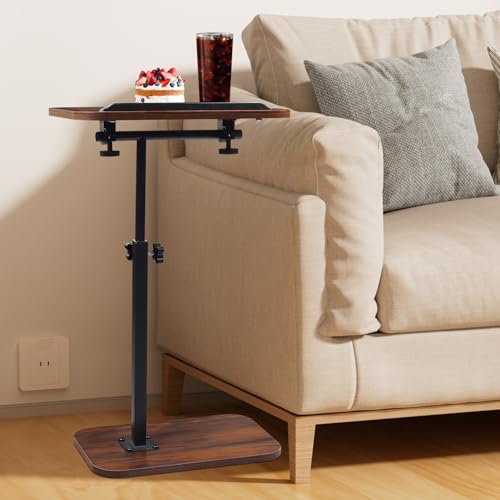 Image of comfoyar Couch Side Table Adjustable Height, C Shaped End Table for Bed Chair and Small Space, 360 Swivel 180 Flip, Sofa TV Tray Living Room Bedroom with Slat for Laptop Snack