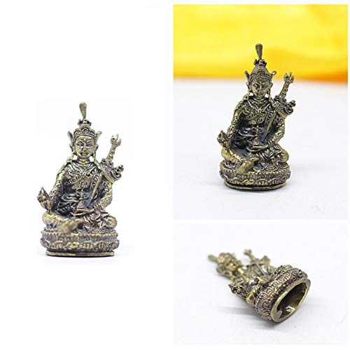 Gandhanra Tibetische Tantrische Mini Buddha Statue-Guru Rinpoche, Lotus geboren,handgeschnitzt aus Nepal,Antik Messing Optik,Figuren Zum Sammeln,Meditieren,Dekorieren