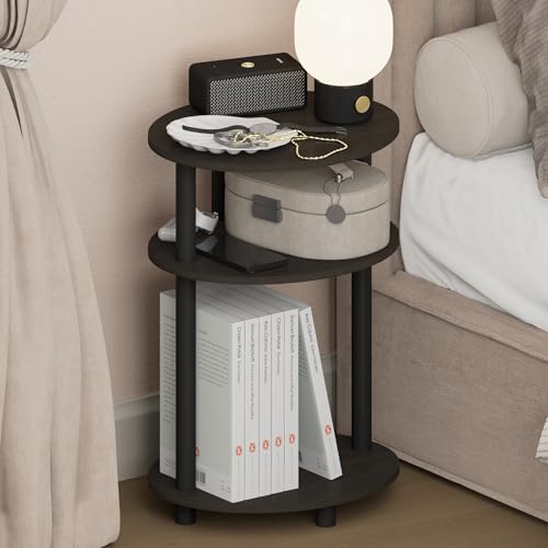 Furinno Turn-N-Tube 3-Tier Oval Night Stand, Toolless Assembly Narrow Nightstand, Modern Compact Side Table, End Table, for Living Room, Bedroom, Espresso - image 1