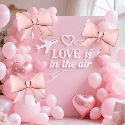 Image of 2pcs Large Bow Balloons, Bow Themed Party Decorations Elegant Coquette Balloons for Coquette Birthday Wedding Engagement Party Decoration (pink)