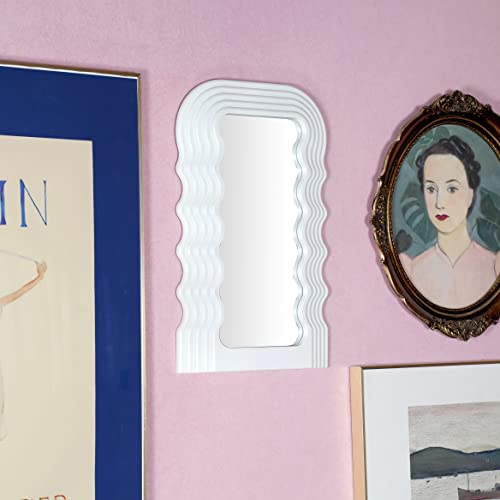 Funerom 16X10 Inch Wavy Mirror Aesthetic Mirror Funky Mirror Squiggle Mirror Wave Mirror Rectangle White With Led #TOP4