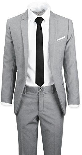 Black N Bianco Signature Boys' Slim Fit Suit Complete Outfit (12, Light Gray) #TOP2