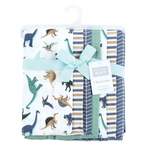 Image of Hudson Baby Unisex Baby Cotton Poly Flannel Burp Cloths, Dino Friends 7 Pack, One Size