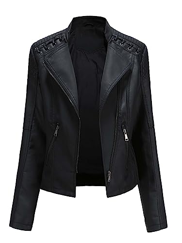Women's Faux Leather Jacket Varsity Moto Biker Bomber Jackets Casual Lightweight Outerwear Short Coats2