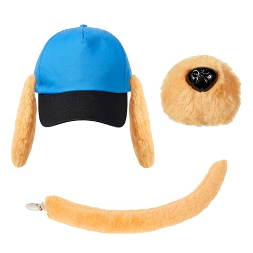 Vzuito 3pcs Dog Hero Costume Accessories Adults Includes Dog Hat with Ears Nose Tail for Men Women Book Day Cosplay Party Makeup Set