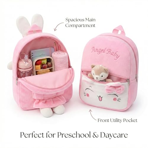 Image of Cartoon Plush Kids School Bag 2-6 Years | Soft Toy Backpack for Boys & Girls | Toddler Nursery Preschool Bag | Lightweight Adjustable Straps