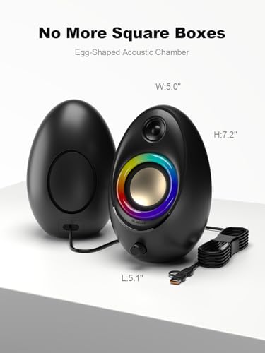 Image of Bluedee Computer Speakers for Desktop PC, 20W Peak Power Bluetooth 5.4 USB /USB-C Powered PC Speakers with 8 RGB Effects, Plug & Play Clear Stereo Sound with Enhanced Bass for Desktop, Laptop