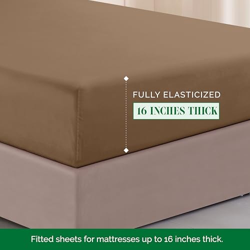 Image of Elegant Comfort Luxurious 1500 Premium Hotel Quality Microfiber Three Line Embroidered Softest 4-Piece Bed Sheet Set, Wrinkle and Fade Resistant, Queen, Taupe