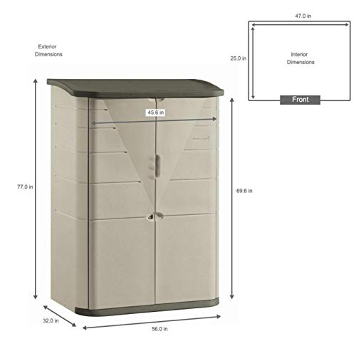 Rubbermaid Large Vertical Resin Weather Resistant Outdoor Storage Shed, 4.5 X 2.5 Ft.,Sandstone/Olive Steel, For Garden/Backyard/Home/Pool #TOP1