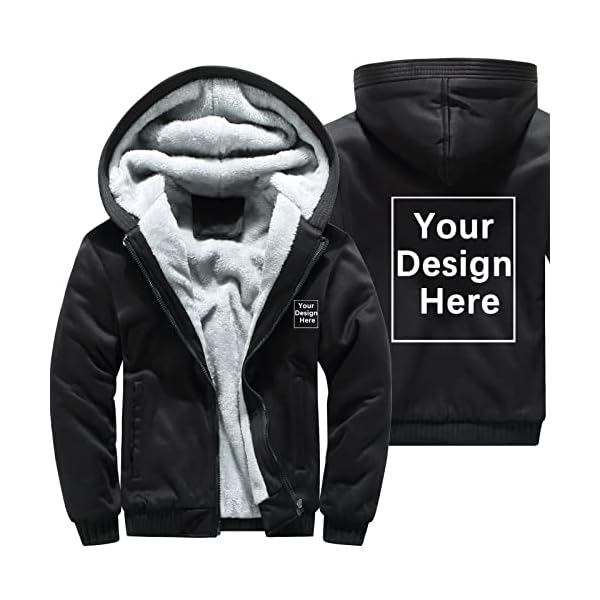 ALRRGPB Custom Hoodies for Men Design Your Own Jacket Add Your Image Personalized Full Zipped Sweatshirt Winter Coat Black