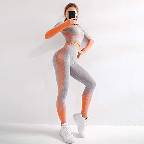 SUNNYFOR Women'S Yoga Wear 2 Piece Set Women Seamless Yoga Sets Long Sleeve Sports Clothing High Waist Sports Leggings Long Sleeve Top Shirt