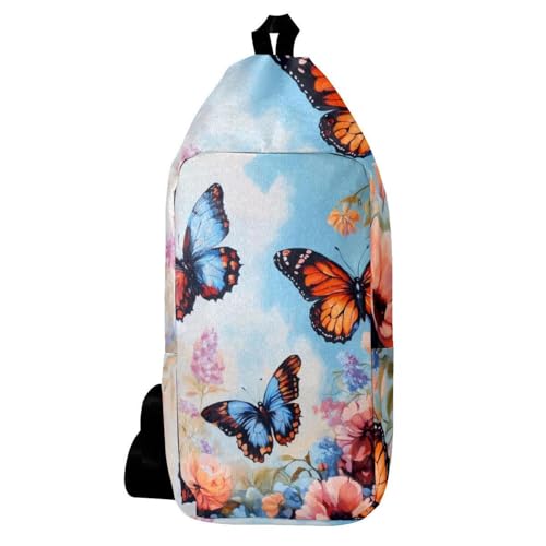 Sac à dos à bandoulière papillon et fleurs sauvages pour randonnée et voyage