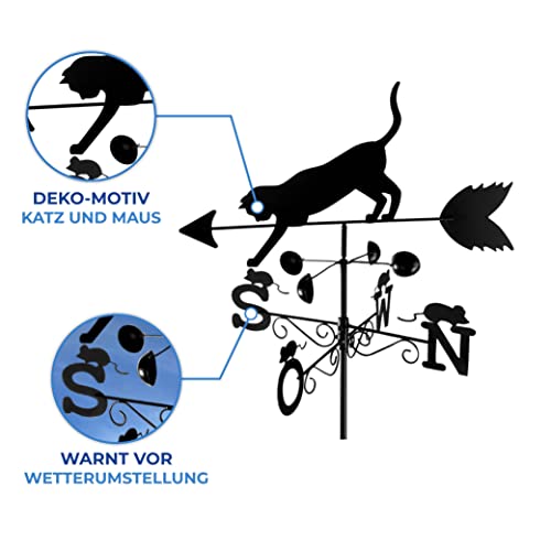 Maximex Bandiera A Forma Di Gatto In Metallo Nero Resistente Alle Intemperie, Con Design A Forma Di Gatto E Topo, Adatta A Qualsiasi Giardino, Altezza Totale: 170 Cm - 4
